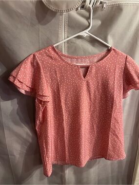 Polka Dot Flutter Sleeve Blouse - Pink